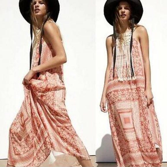 Zara Dresses & Skirts - Zara Coral Red Crochet Combi Long Dress Size M-L